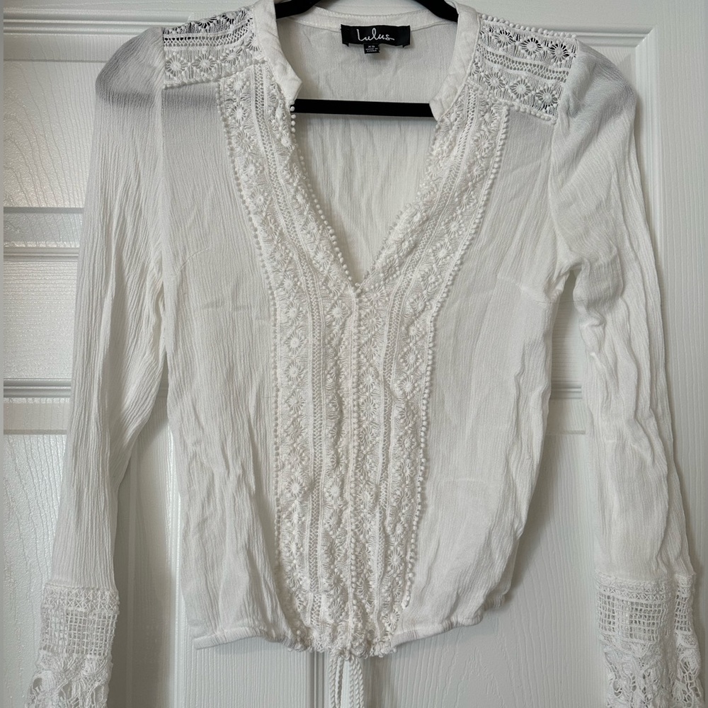 Lulu’s Bali Daydream White Lace Long Sleeve Top